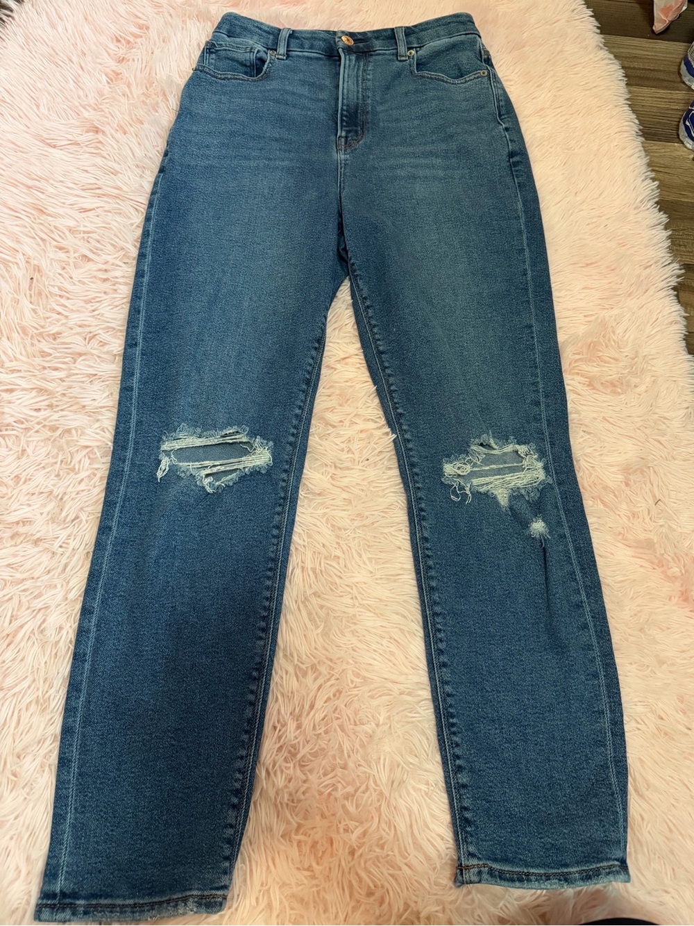 American Eagle Outfitters Women's curvy mom Distressed Blue Jeans